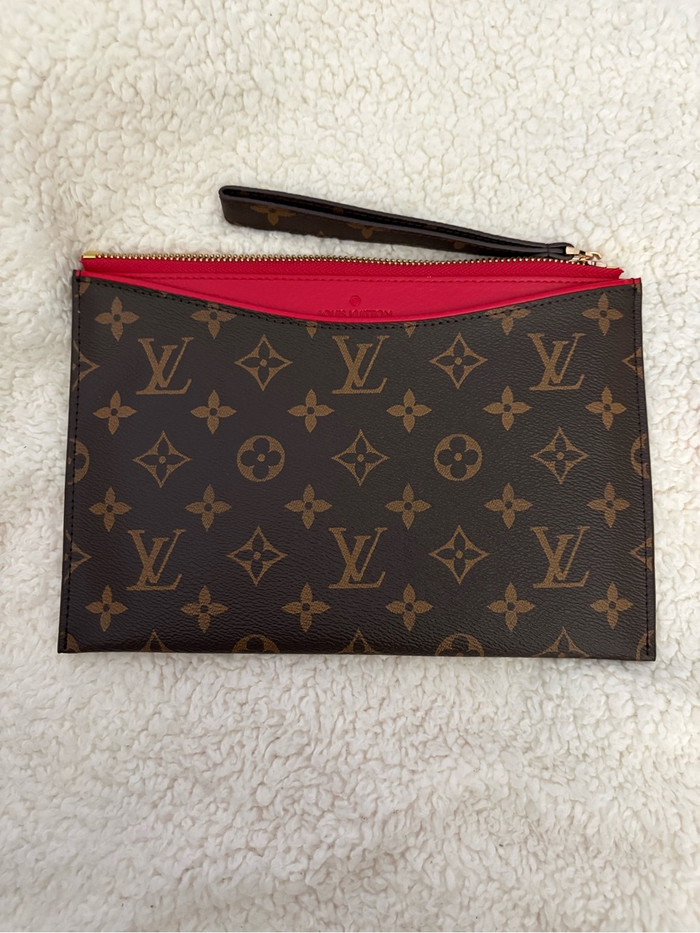 Burberry Brown Monogram Wristlet with Red Trim